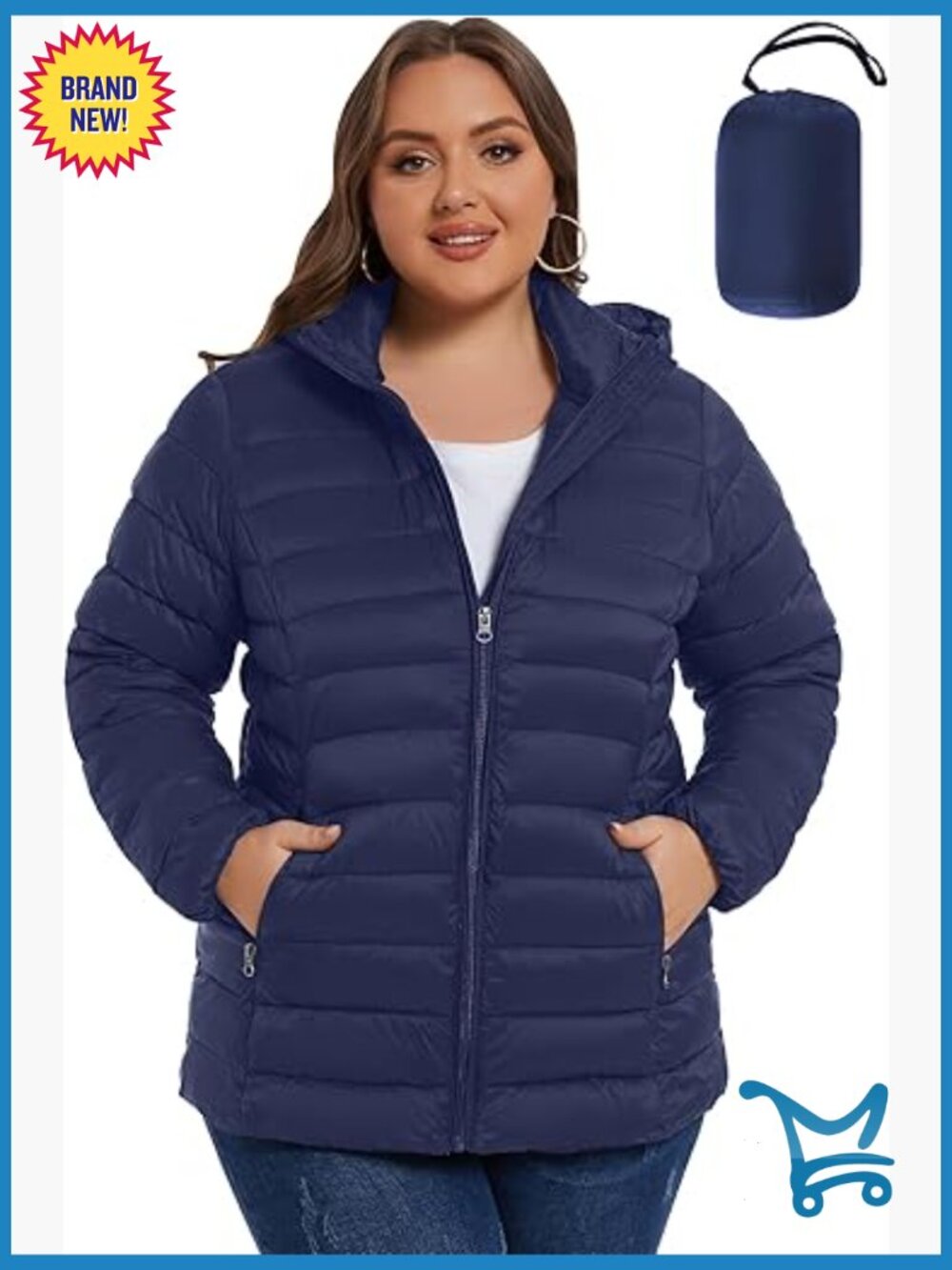 Plus Size Packable Puffer Coat Winter Jacket with Hood Lightweight